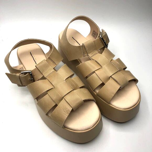 Anthropologie x Pilcro Tan Platform Leather Fisherman Sandals Size EU 40 / US 10
